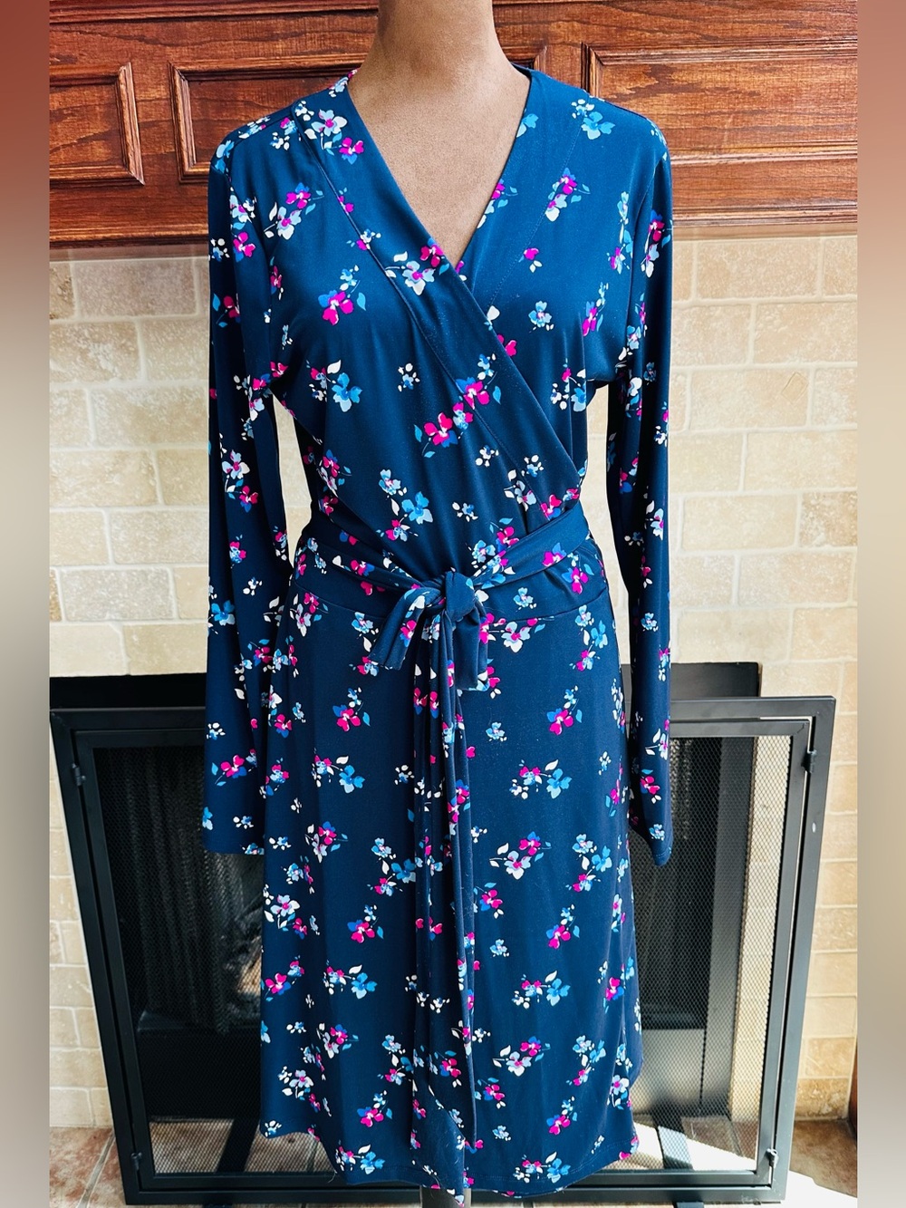 Navy Floral Wrap Dress with Tie Waist by Banana Republic Sz L